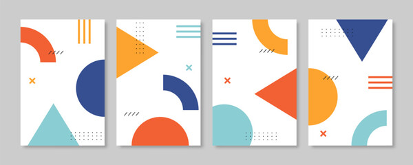 Collection of memphis style geometric cover design. Vector illustration