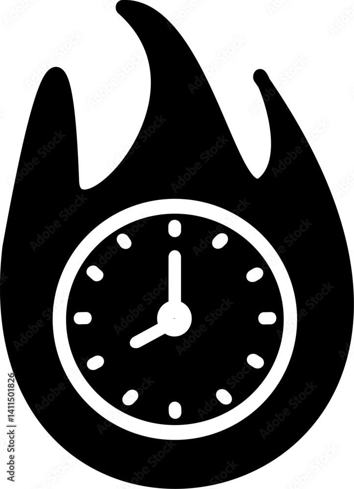 Poster flaming clock vector icon. fire time vector icon. deadline icon. vector graphics and not ai. symbol,