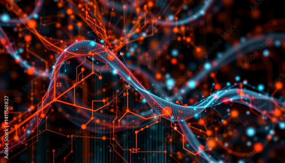 Poster abstract digital representation of data and technology, showcasing vibrant colors and intricate