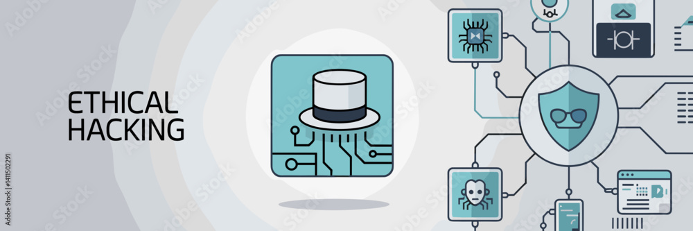 Poster minimalist vector icon set of ethical hacking and cybersecurity tools – great for tech content, it s