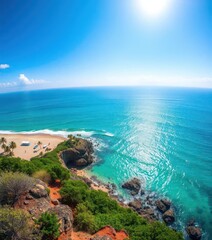 Fototapeta premium Stunning summer beach panorama, vibrant ocean view, landscape, outdoor