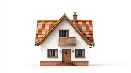 Charming house with wooden accents and gabled roof on white background