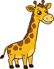 Obraz premium Friendly cartoon giraffe stands smiling against a white backdrop ideal for educational material or children's illustrations bringing a cheerful.