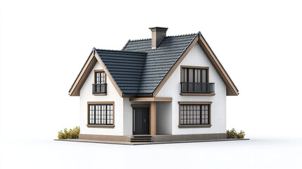 Charming rental house with blue roof on white background