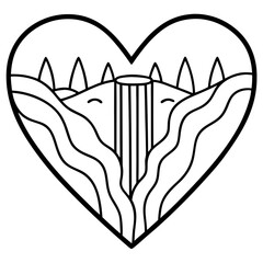 Heart with a waterfall flowing from it line art vector