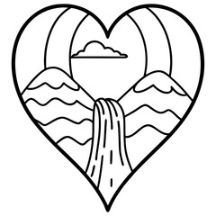Heart with a waterfall flowing from it line art vector
