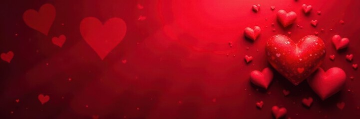 Obraz premium Dark red background, large and small hearts, slightly grunge texture , texture, shadowy
