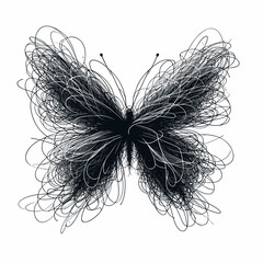 Fototapeta premium Intricate butterfly design with flowing lines in black and white 
