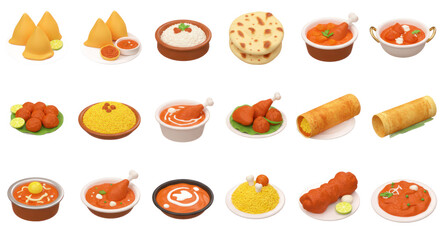 Assorted Indian Dishes Illustrations On Transparent Background