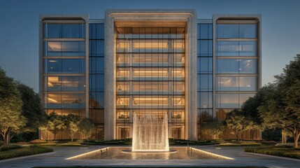 Modern Luxury Building Exterior at Night