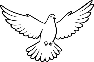 Obraz premium Simple black and white line drawing of a flying dove with its wings spread ready for various creative designs and projects.