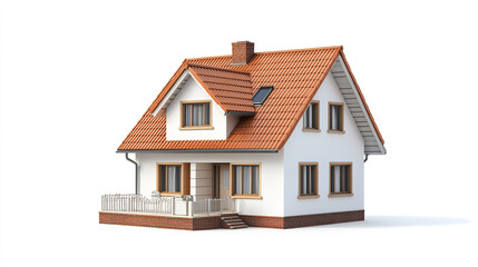 charming house with red roof and white walls on white background