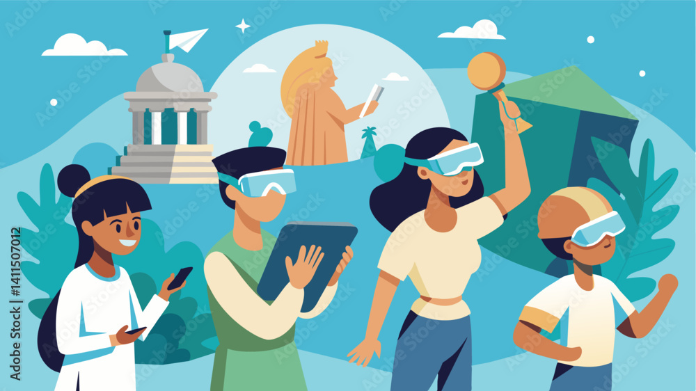 Aufkleber a group of students use augmented reality technology to explore ancient civilizations virtually brin