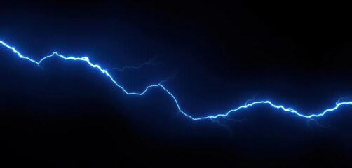 Electric blue lightning bolt flash, stark black backdrop, storm, force