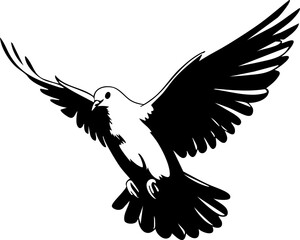 Obraz premium Bird Flying with Open Wings - Simple Black and White Illustration