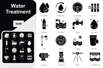 Water Treatment Icons Set, water treatment, save water, water bottle and more. line icon style. essential element illustration
