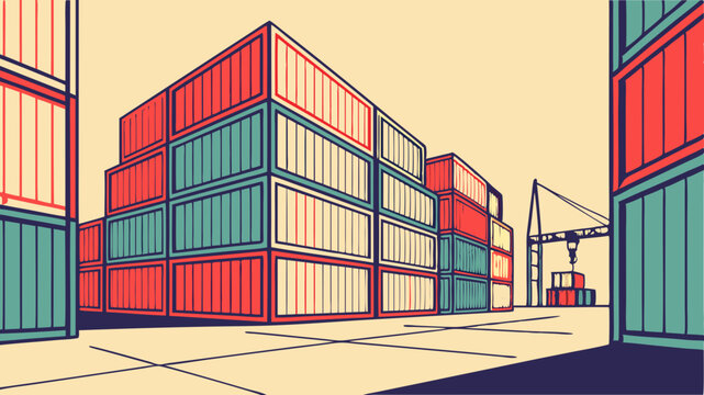 Global trade shipping containers port logistics industry cargo transportation in vintage style