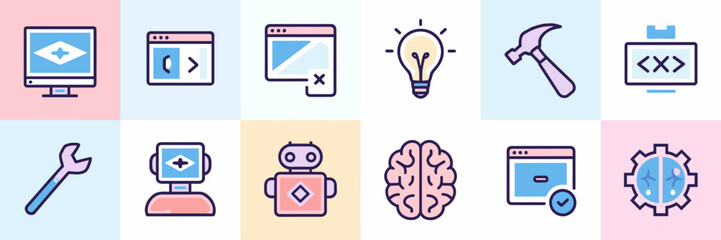 Fototapeta premium Vector UI and web development icon set – Perfect for developers, UX designers, and digital marketing professionals.