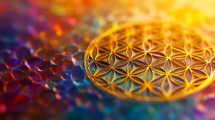 Flower of life abstract background. A flower in 3d geometric life. Image of a rainbow background colored abstract. Abstract backdrop of the flower of lifestyle life.