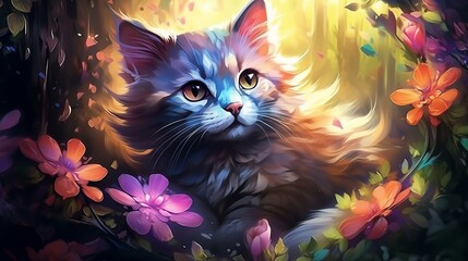 Kitten in Floral Light Display
