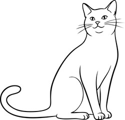 Obraz premium Sitting Cat Line Art Illustration Minimalist Black and White Drawing