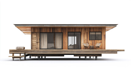 modern wooden house with minimalist design on white background