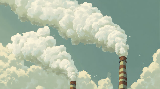 Smoke from chimney, Industrial plant dawn smoke smog emissions pollution. Air pollution smog environmental issues . Global warming air pollution, polluted sky, thick heavy poisonous smoke pollution. 