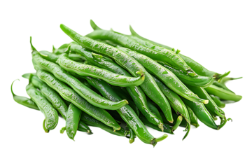 Pile of Fresh Green Beans, Bright Lighting, Sharp Focus, Isolated Black Background 87 Chars