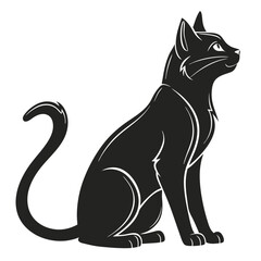 Black Cat Silhouette Art, Feline Sitting, Cute Pet, Curled Tail, Elegant Animal Design