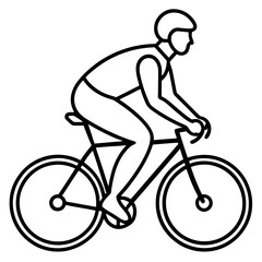 Obraz premium Line art vector silhouette of a bicyclist riding on a trail with a neutral stance