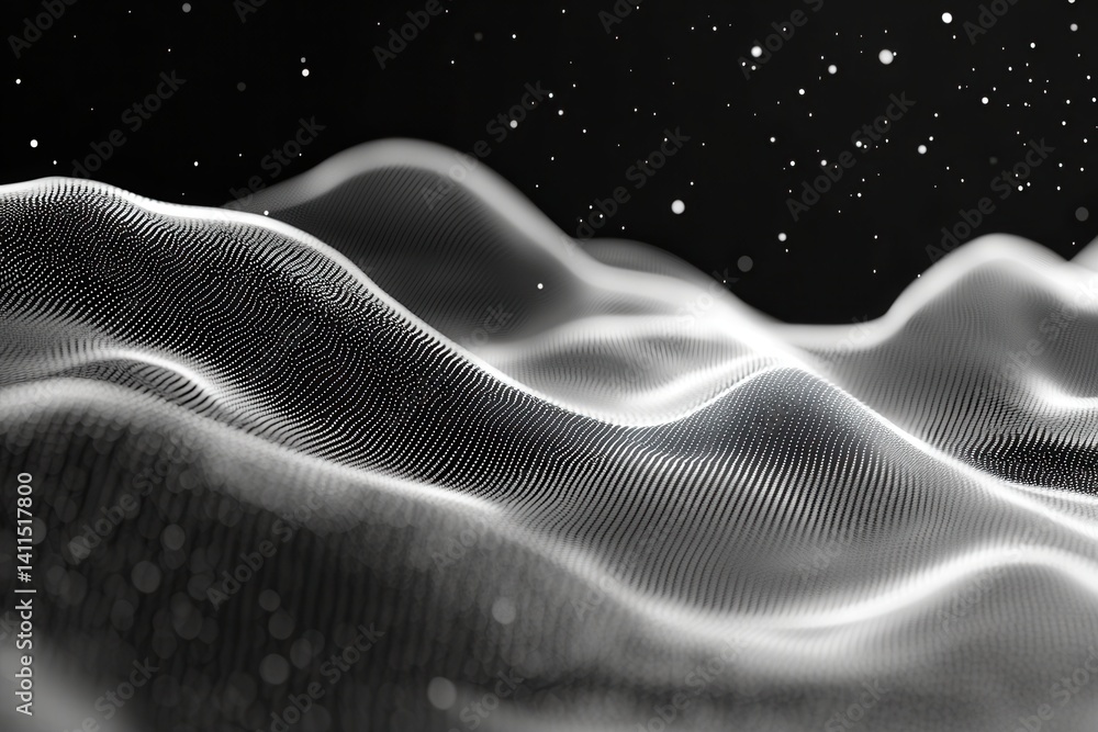 Poster monochrome abstract landscape with small dots and particles. use for background or to show technolog