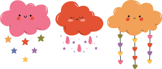 hand drawing cartoon clouds character design sticker set