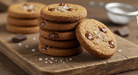 Delicious Chocolate Chip Cookies: Rustic Stack, Sea Salt, Warm Mood