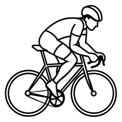 Fototapeta premium Line art vector silhouette of a cycling racer in full gear, riding a racing bike