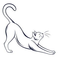 Stretching Cat Silhouette, Feline Stretching Paws Upwards, Pet Outline, Tail Upright