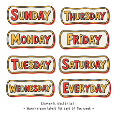 Hand-drawn labels for days of the week plus “Everyday” in a playful cartoon style. Perfect for planners, bullet journals, or calendar-themed designs.
