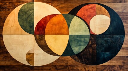 Abstract Geometric Wood Art with Interlocking Circles