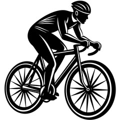 Naklejka premium Line art vector silhouette of a cyclist in motion, with the figure leaning forward in a racing position