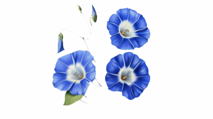 blue flowers on a transparent background, PNG image, PNG file, Generative art.