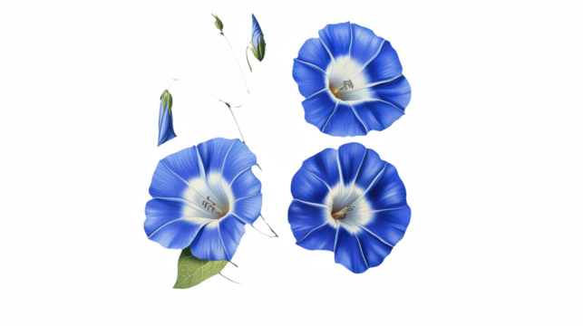 blue flowers on a transparent background, PNG image, PNG file, Generative art.