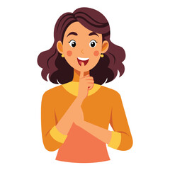 happy woman tells secret by putting palm to mouth 