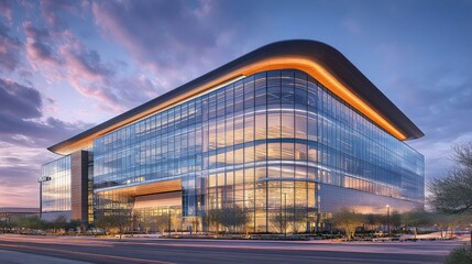 Fototapeta premium Modern Glass Office Building at Dusk