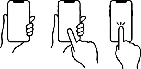 Simple Illustration of a Hand Operating a Smartphone - Mobile Usage, Digital Interaction, Touchscreen Technology