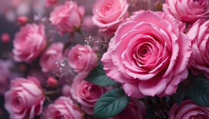 Obraz premium Pink Rose Floral Background with Soft Petals and Elegant Blooming Design