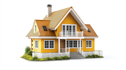 Charming yellow house with white fence and lush garden
