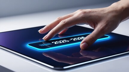 Hand touching loading bar with 2025 to 2026 transition highlighted