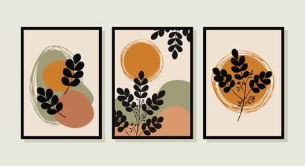 Botanical wall art vector set. Abstract plant art design for print, cover, wallpaper, Minimal and  natural wall art.