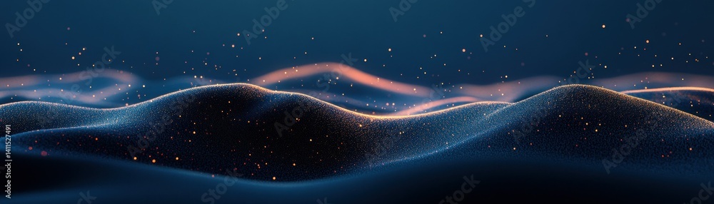 Poster abstract waves of particles illuminated with warm and cool colors