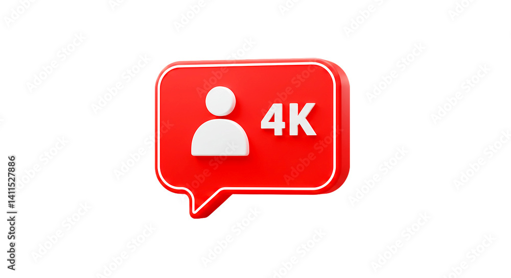 Poster a red notification icon with a person silhouette and the text 4k on a black background render