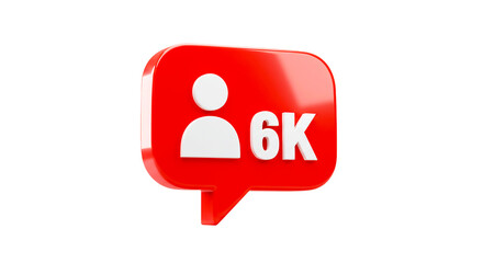 Fototapeta premium Red notification bubble with white person icon and text showing six thousand followers on black